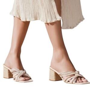 ANDRE ASSOUS Kelsie Size 9 Cream/Tan Leather Twist Mule Chunky Heel Slide Sandal